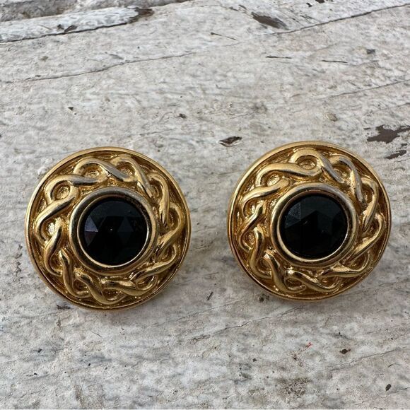 Vintage 80s Classic Braided Gold Tone Earring - Picture 1 of 5